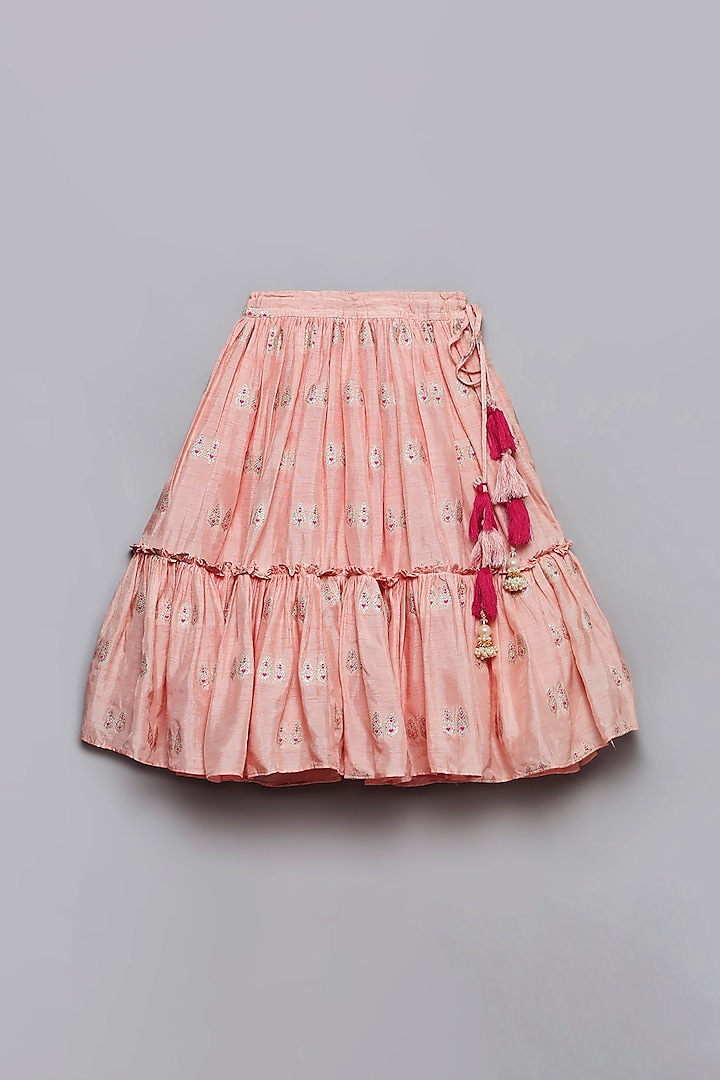 Baby Pink Viscose Jacquard Lehenga Set For Girls by Poochkie at Pernia's Pop Up Shop
