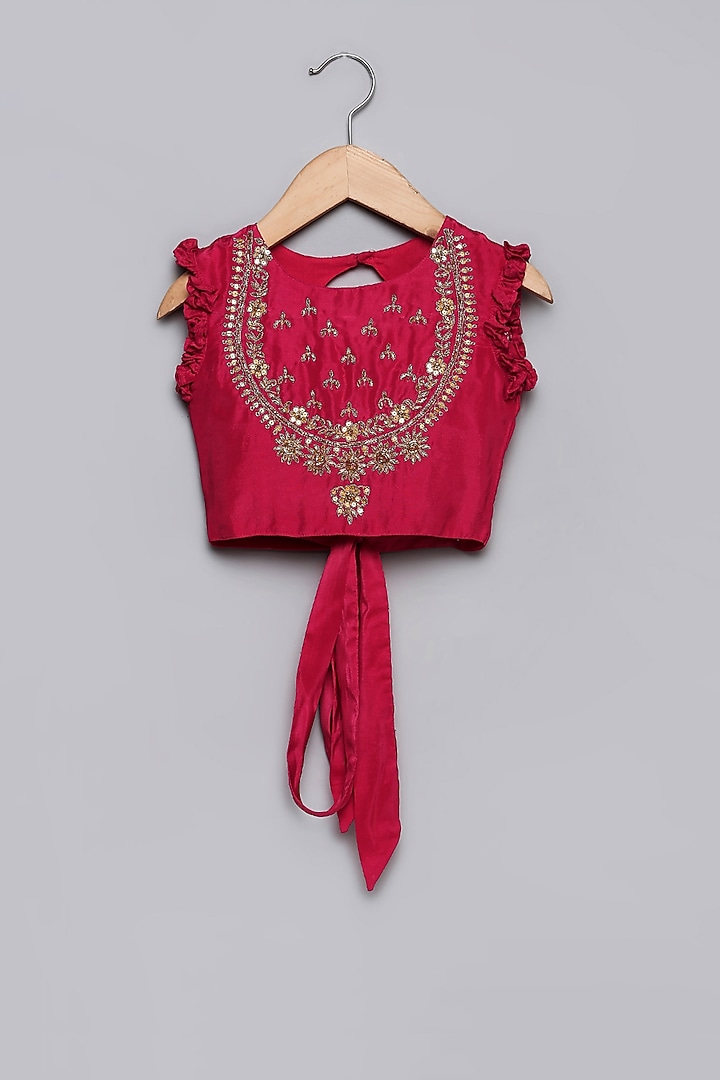 Baby Pink Viscose Jacquard Lehenga Set For Girls by Poochkie at Pernia's Pop Up Shop