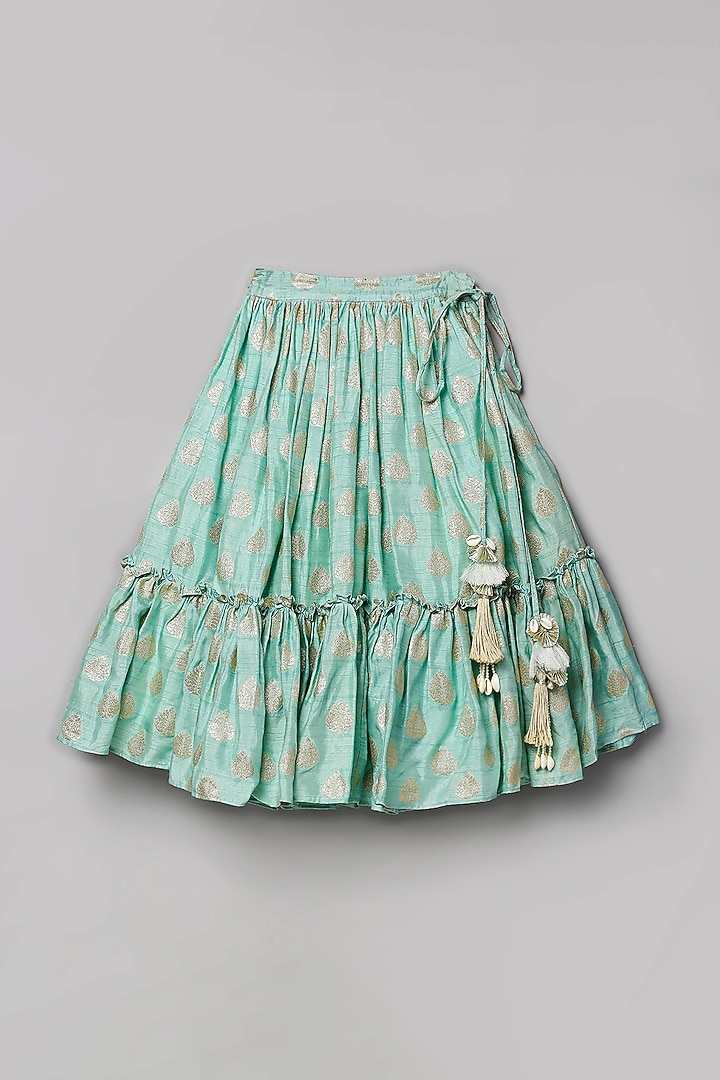 Powder Blue Viscose Jacquard Lehenga Set For Girls by Poochkie at Pernia's Pop Up Shop