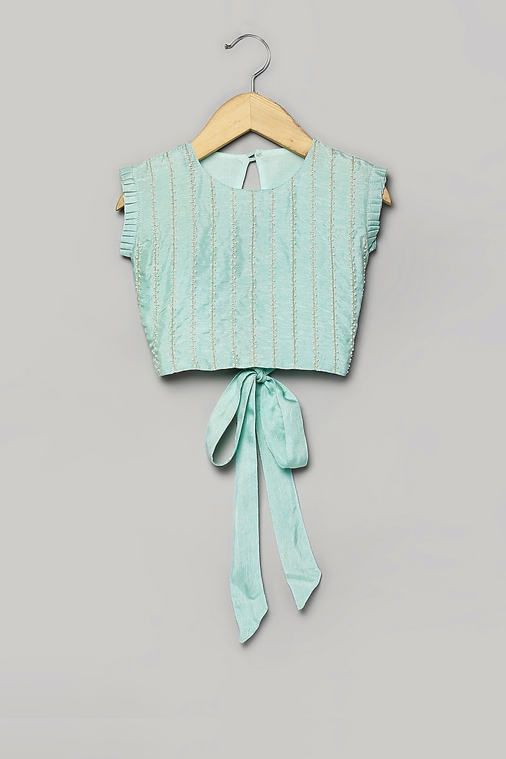 Powder Blue Viscose Jacquard Lehenga Set For Girls by Poochkie at Pernia's Pop Up Shop