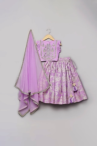 Lilac Viscose Jacquard Lehenga Set For Girls by Poochkie