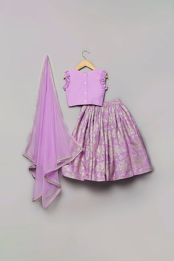 Lilac Viscose Jacquard Lehenga Set For Girls by Poochkie at Pernia's Pop Up Shop