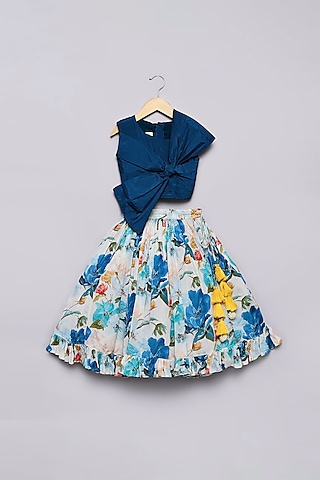 Multi-Colored Viscose Silk Floral Printed Lehenga Set For Girls by Poochkie