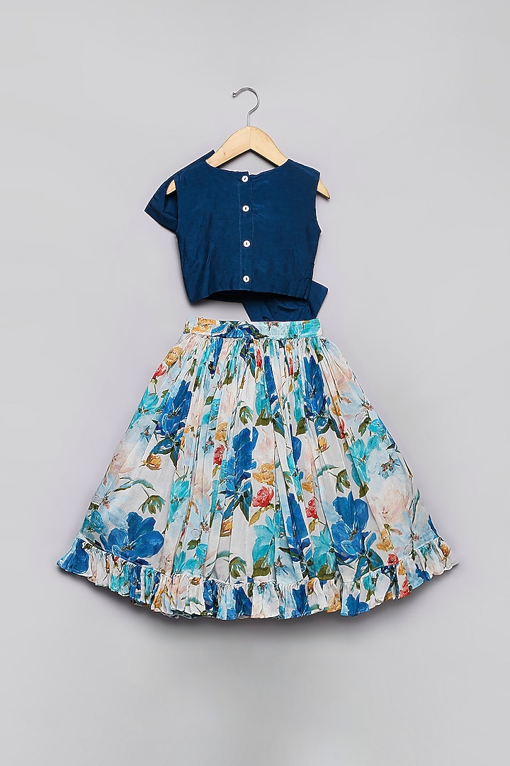 Multi-Colored Viscose Silk Floral Printed Lehenga Set For Girls by Poochkie at Pernia's Pop Up Shop