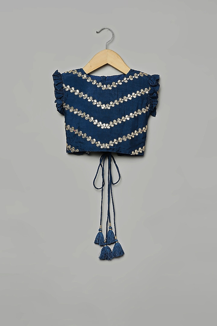 Blue Viscose Silk Hand Embroidered Lehenga Set For Girls by Poochkie at Pernia's Pop Up Shop