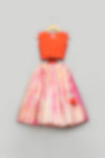 Pink Pure Cotton Shibori Printed Hand-Dyed Lehenga Set For Girls by Poochkie