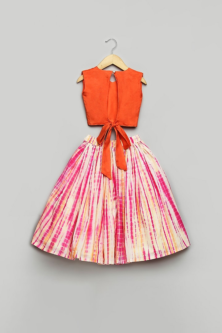 Pink Pure Cotton Shibori Printed Hand-Dyed Lehenga Set For Girls by Poochkie at Pernia's Pop Up Shop