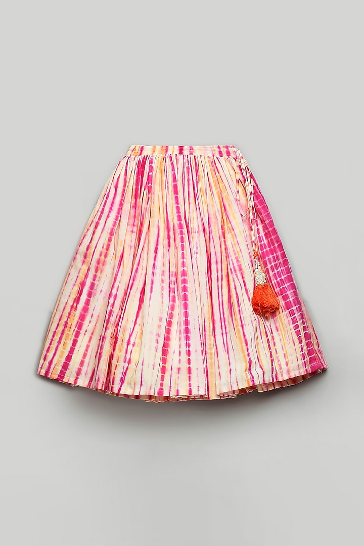 Pink Pure Cotton Shibori Printed Hand-Dyed Lehenga Set For Girls by Poochkie at Pernia's Pop Up Shop