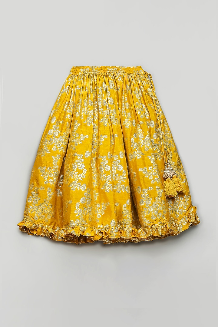 Mustard Jacquard Silk Dori & Moti Work Lehenga Set For Girls by Poochkie at Pernia's Pop Up Shop