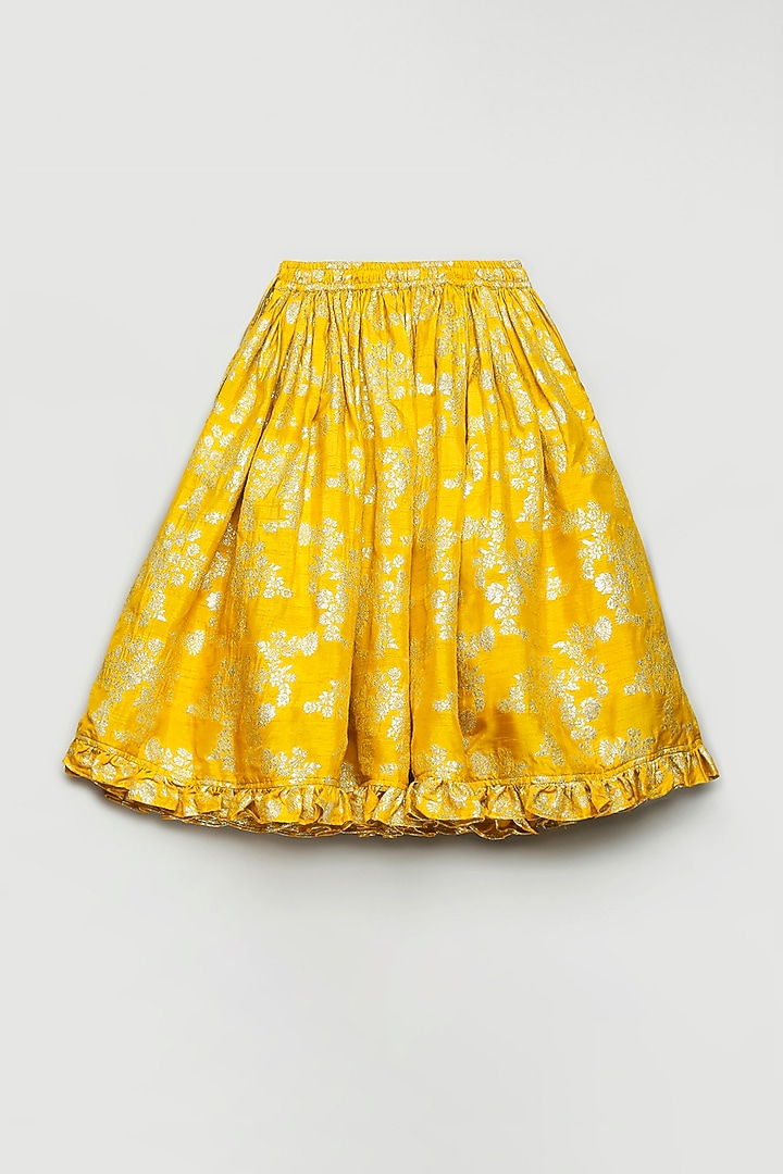 Mustard Jacquard Silk Dori & Moti Work Lehenga Set For Girls by Poochkie at Pernia's Pop Up Shop