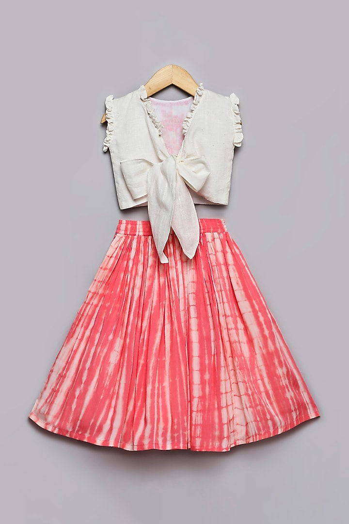 Pink Viscose Muslin & Cotton Lehenga Set For Girls by Poochkie at Pernia's Pop Up Shop