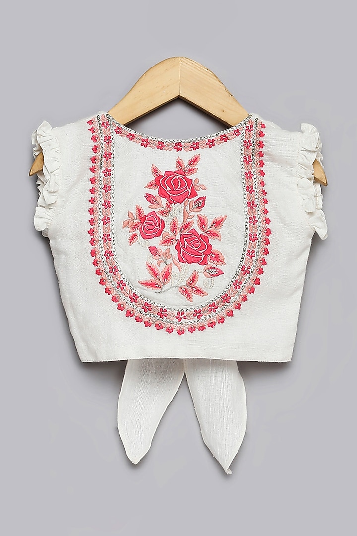 Pink Viscose Muslin & Cotton Lehenga Set For Girls by Poochkie at Pernia's Pop Up Shop