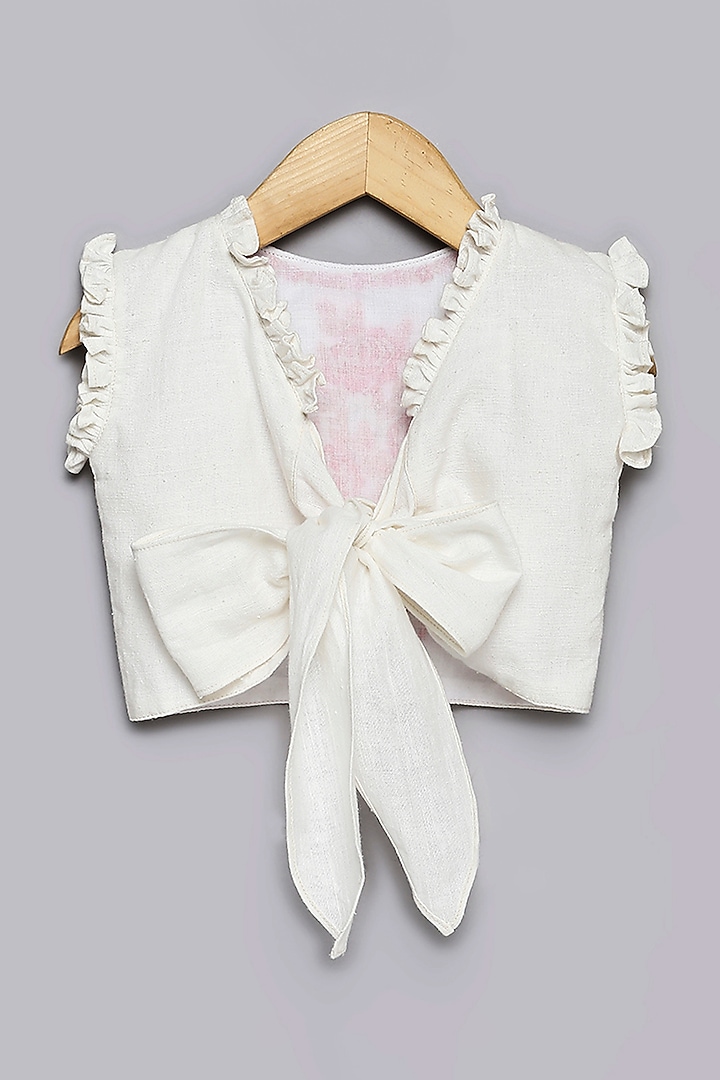 Pink Viscose Muslin & Cotton Lehenga Set For Girls by Poochkie at Pernia's Pop Up Shop
