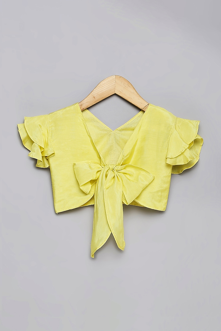 Lime Yellow Viscose Muslin Lehenga Set For Girls by Poochkie at Pernia's Pop Up Shop