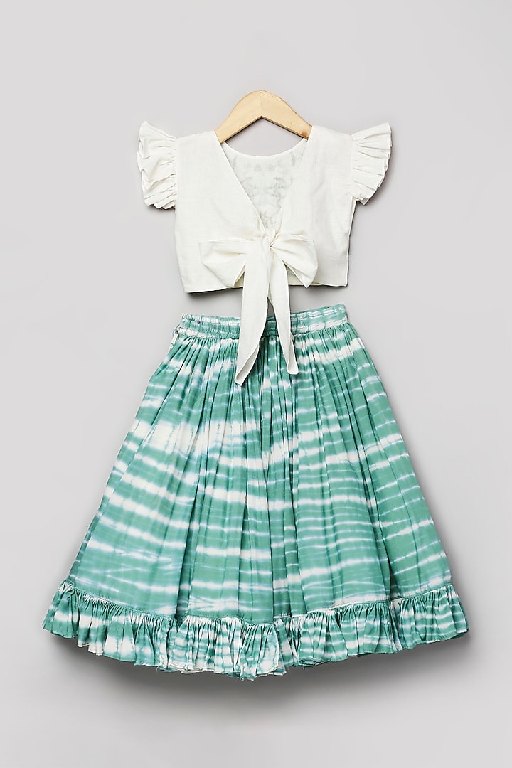 Teal & White Viscose Muslin Lehenga Set For Girls by Poochkie at Pernia's Pop Up Shop