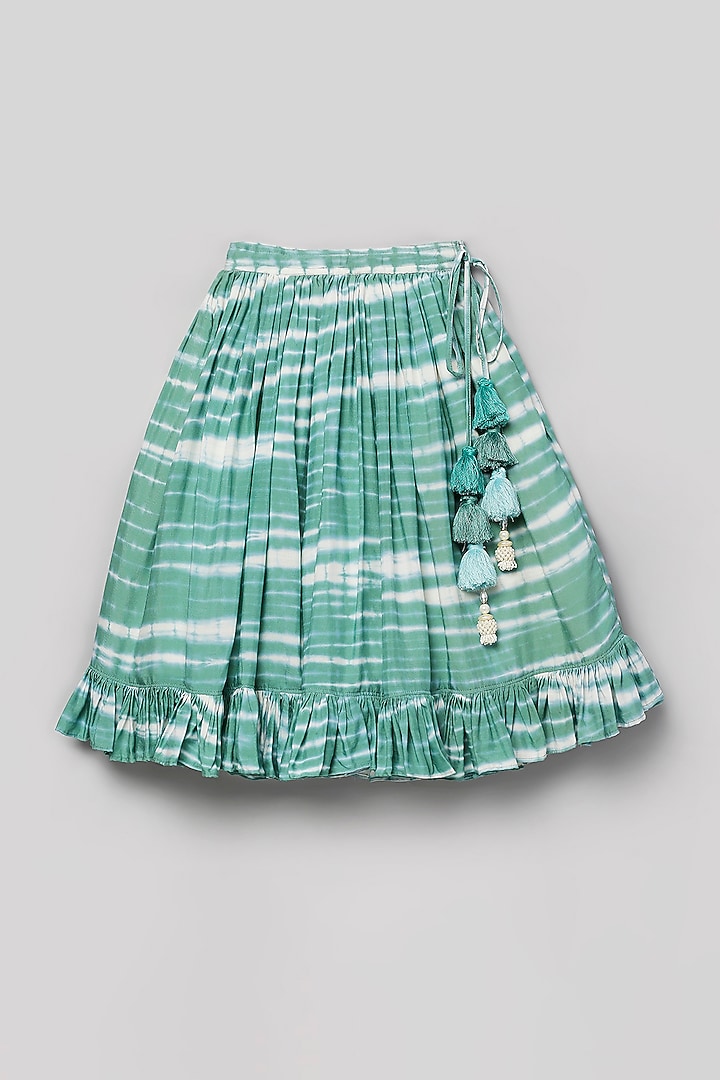 Teal & White Viscose Muslin Lehenga Set For Girls by Poochkie at Pernia's Pop Up Shop