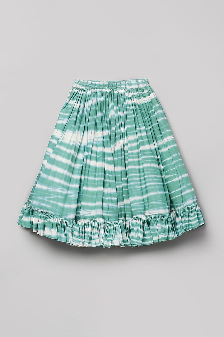 Teal & White Viscose Muslin Lehenga Set For Girls by Poochkie at Pernia's Pop Up Shop
