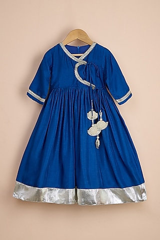 Blue Viscose Silk Kurta For Girls by Poochkie