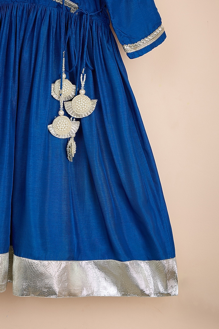 Blue Viscose Silk Kurta For Girls by Poochkie at Pernia's Pop Up Shop