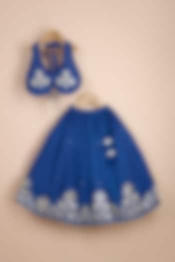 Blue Viscose Silk Gota Lace Embroidered Lehenga Set For Girls by Poochkie at Pernia's Pop Up Shop