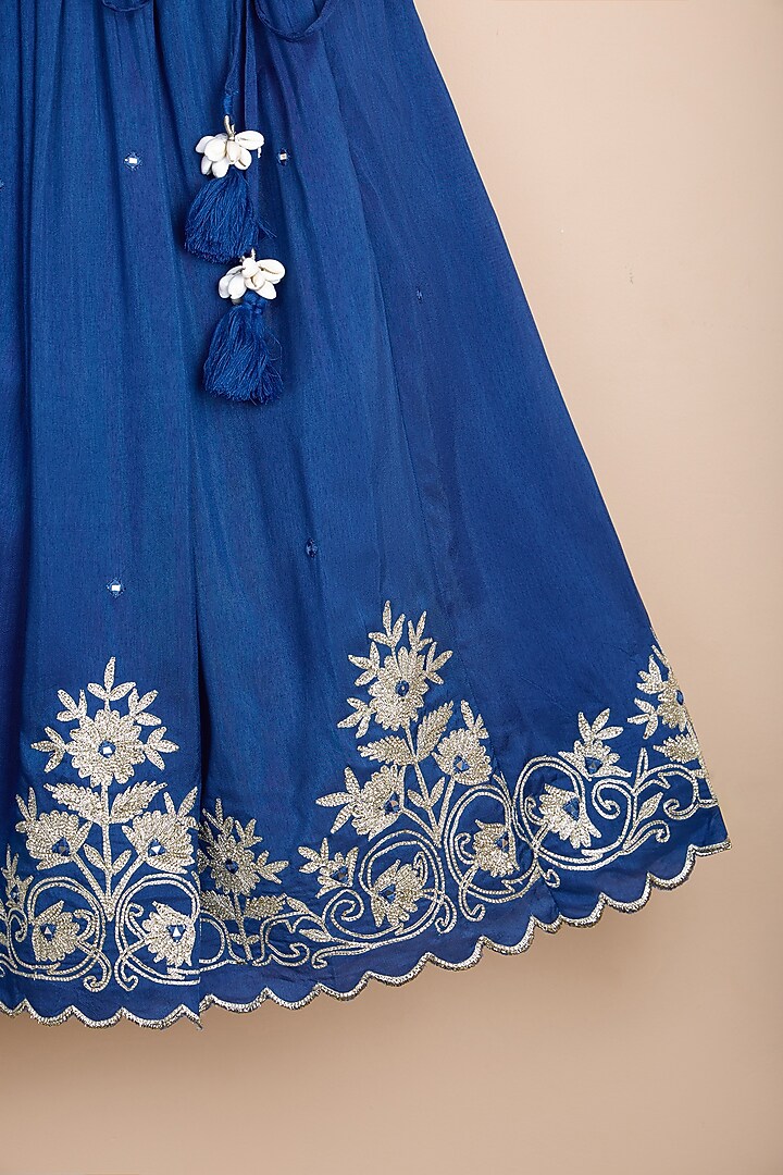 Blue Viscose Silk Gota Lace Embroidered Lehenga Set For Girls by Poochkie at Pernia's Pop Up Shop