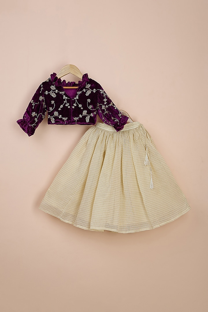 Beige Tissue Lehenga Set For Girls by Poochkie at Pernia's Pop Up Shop