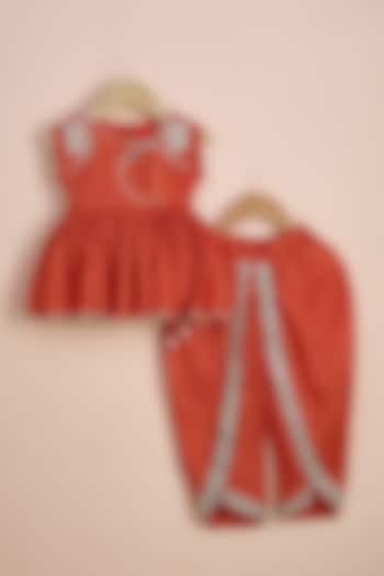 Rust Orange Viscose Silk Dhoti Set For Girls by Poochkie at Pernia's Pop Up Shop