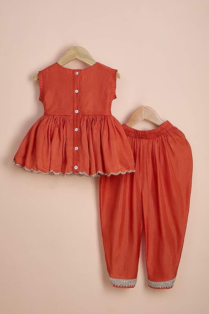 Rust Orange Viscose Silk Dhoti Set For Girls by Poochkie at Pernia's Pop Up Shop