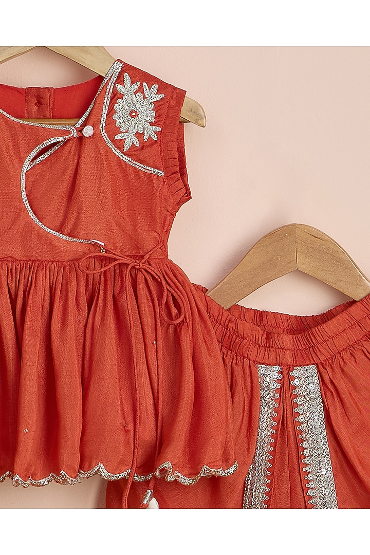 Rust Orange Viscose Silk Dhoti Set For Girls by Poochkie at Pernia's Pop Up Shop