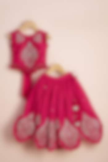 Pink Viscose Silk Embroidered Lehenga Set For Girls by Poochkie at Pernia's Pop Up Shop