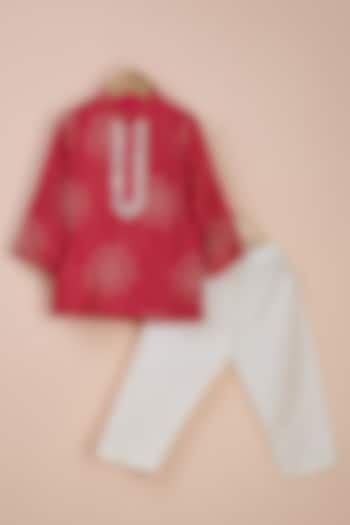 Pink Viscose Silk Embroidered Kurta Set For Girls by Poochkie at Pernia's Pop Up Shop