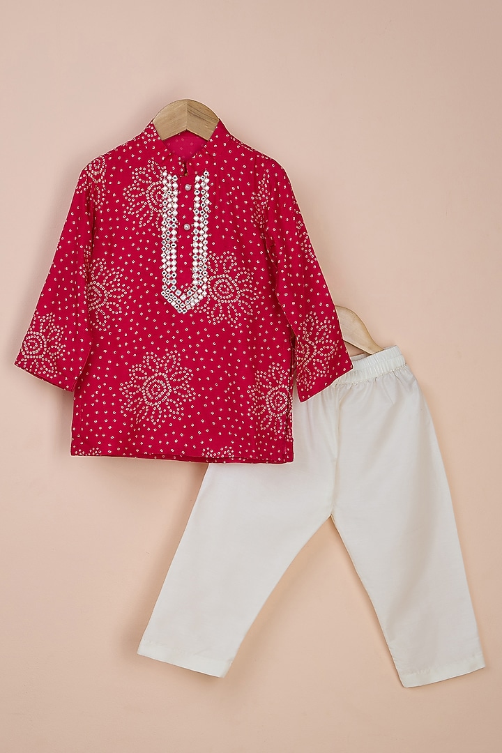 Pink Viscose Silk Embroidered Kurta Set For Girls by Poochkie at Pernia's Pop Up Shop