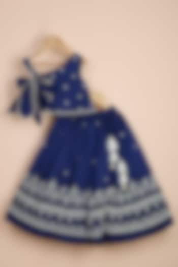 Blue Viscose Silk Embroidered Lehenga Set For Girls by Poochkie at Pernia's Pop Up Shop