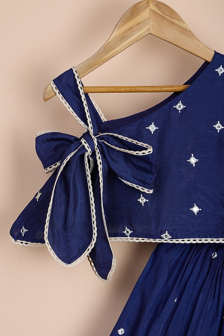 Blue Viscose Silk Embroidered Lehenga Set For Girls by Poochkie at Pernia's Pop Up Shop