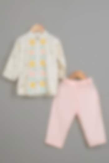 Ivory Viscose Silk Embroidered Kurta Set For Boys by Poochkie at Pernia's Pop Up Shop