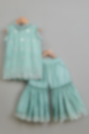 Sea Green Viscose Silk Sharara Set For Girls by Poochkie at Pernia's Pop Up Shop