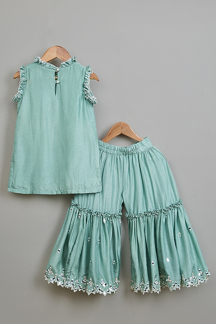 Sea Green Viscose Silk Sharara Set For Girls by Poochkie at Pernia's Pop Up Shop