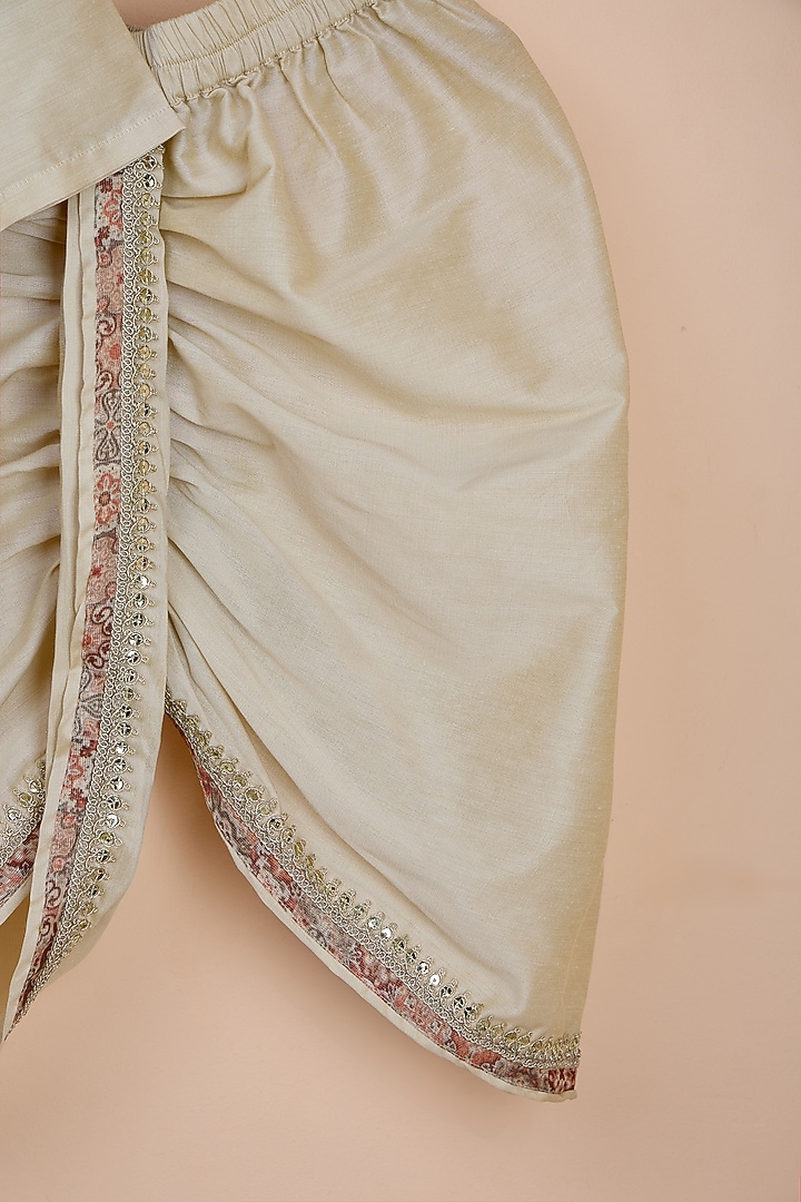 Beige Chanderi Printed Jacket Set For Boys by Poochkie at Pernia's Pop Up Shop