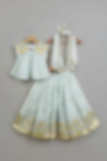 Powder Blue Viscose Silk Thread Work Flared Palazzo Set For Girls by Poochkie at Pernia's Pop Up Shop