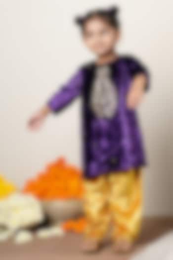 Purple Velvet Zardosi Embroidered Kurta Set For Girls by Poochkie at Pernia's Pop Up Shop