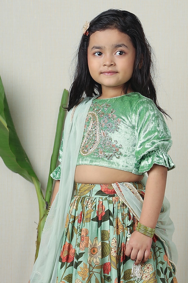 Multi-Colored Cotton Floral Printed Lehenga Set For Girls by Poochkie at Pernia's Pop Up Shop