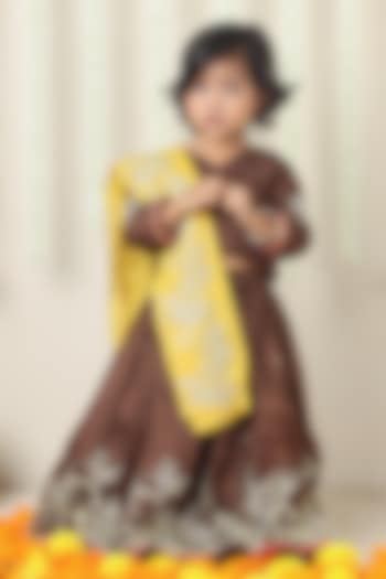 Brown Silk Floral Embroidered Lehenga Set For Girls by Poochkie at Pernia's Pop Up Shop