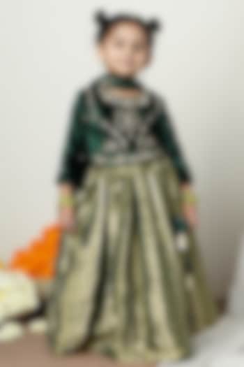 Gold Velvet Brocade Flared Lehenga Set For Girls by Poochkie at Pernia's Pop Up Shop