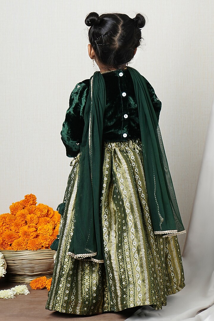 Gold Velvet Brocade Flared Lehenga Set For Girls by Poochkie at Pernia's Pop Up Shop
