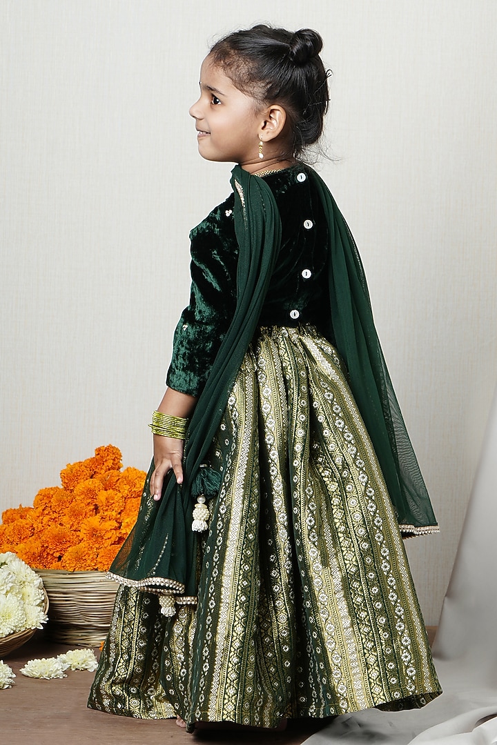 Gold Velvet Brocade Flared Lehenga Set For Girls by Poochkie at Pernia's Pop Up Shop