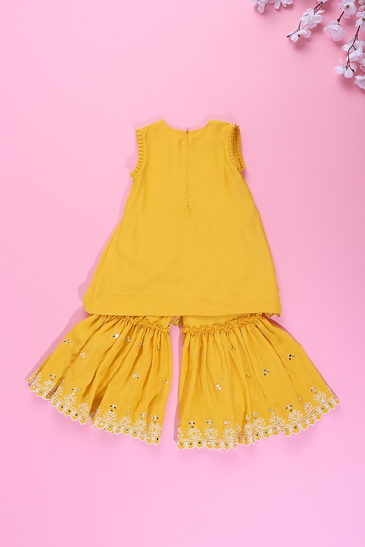 Yellow Viscose Silk Sharara Set For Girls by Poochkie at Pernia's Pop Up Shop