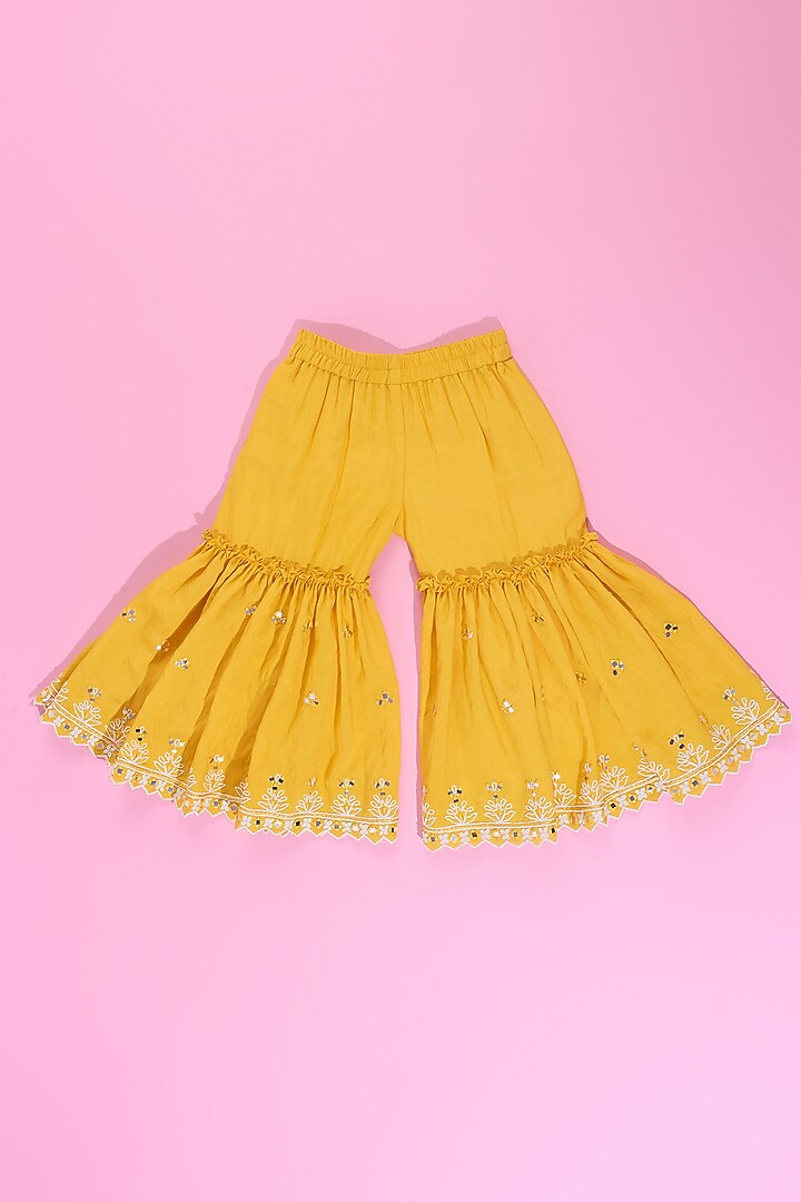 Yellow Viscose Silk Sharara Set For Girls by Poochkie at Pernia's Pop Up Shop