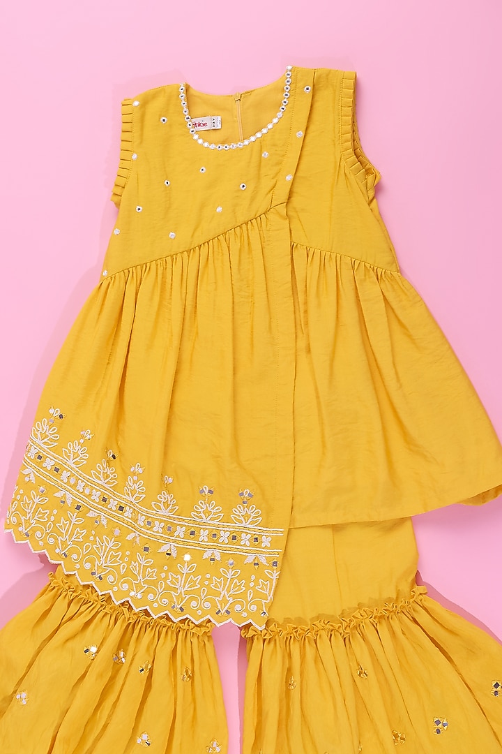 Yellow Viscose Silk Sharara Set For Girls by Poochkie at Pernia's Pop Up Shop