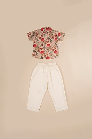 White Cotton Pant Set For Boys by Poochkie