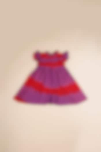 Purple & Red Cotton Hand Embroidered Dress For Girls by Poochkie at Pernia's Pop Up Shop